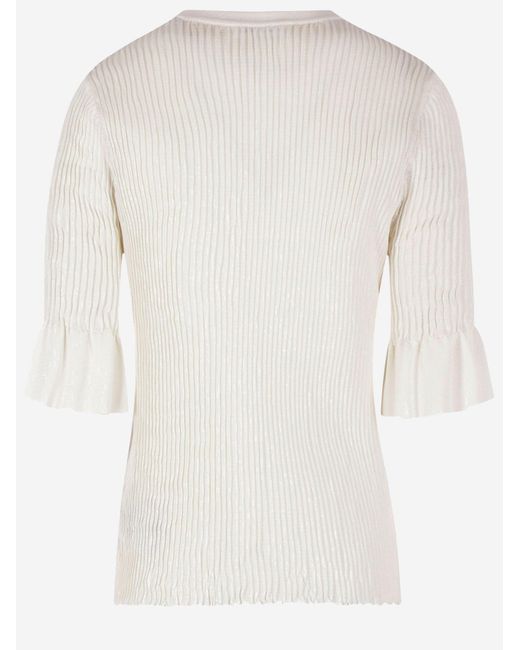 Jil Sander White Viscose Blend T-Shirt With Ruffled Sleeves T-Shirts & Jerseys
