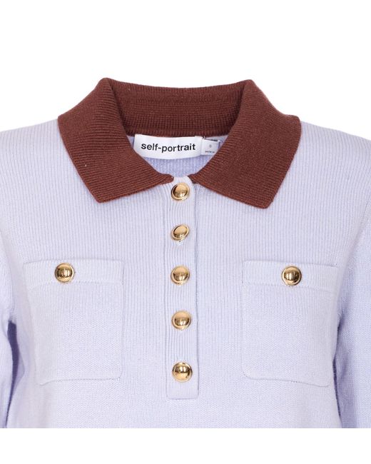 Self-Portrait Purple Knitted Contrast Collar Knit Top