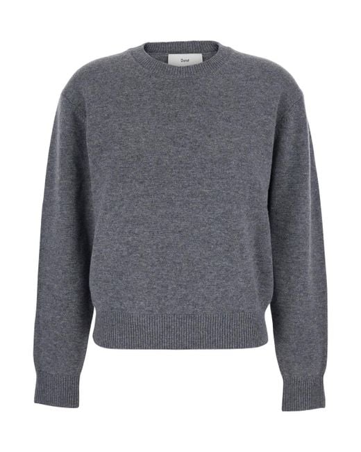 DUNST Gray Crewneck Sweater With Ribbed Trims