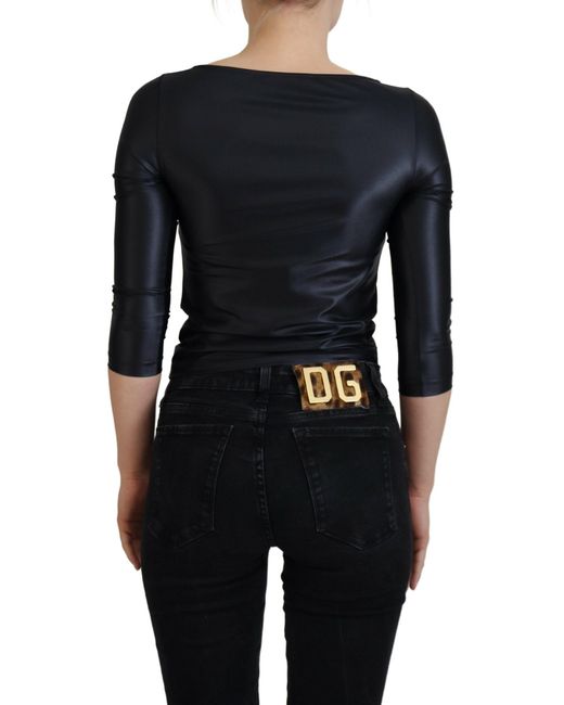 Dolce & Gabbana Black Elegant 3/4 Sleeve Top With Detailing