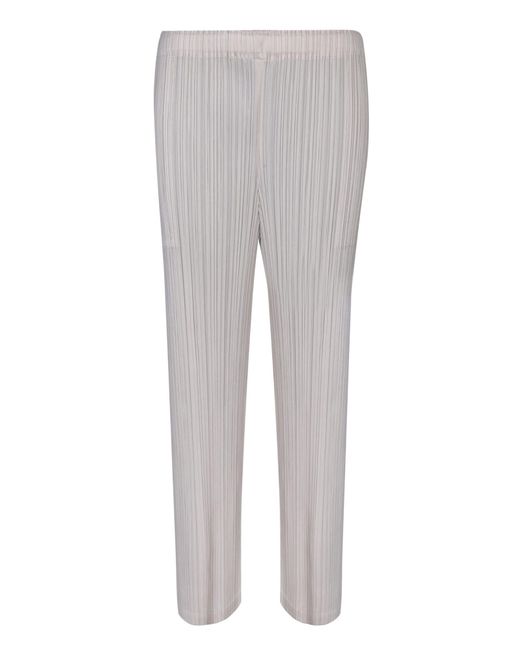Issey Miyake Gray Pleats Please Ivory Straight Trousers