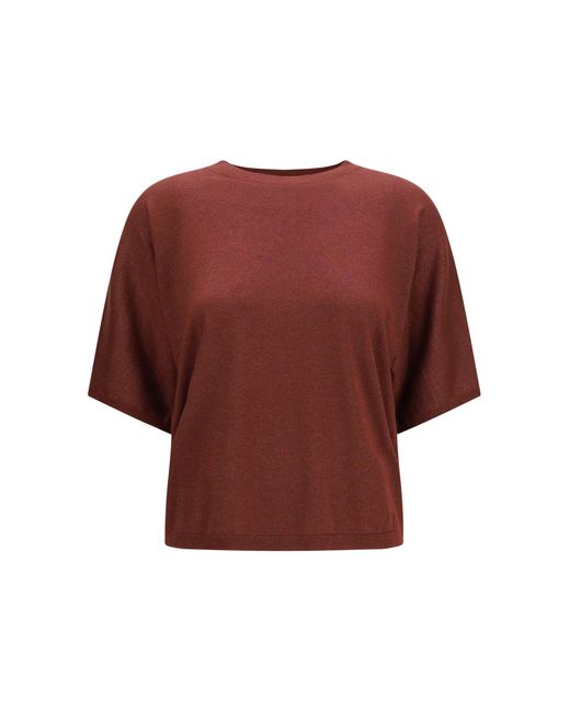 Brunello Cucinelli Red Short-Sleeve Cashmere And Silk Sweater