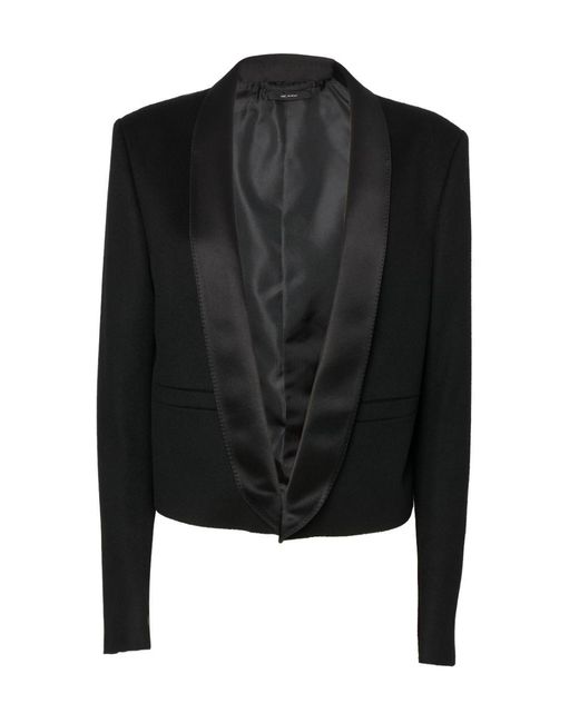 Tom Ford Black Grain De Poudre Wool And Cashmere Cropped Tuxedo Blazer With Silk Satin Shawl Collar