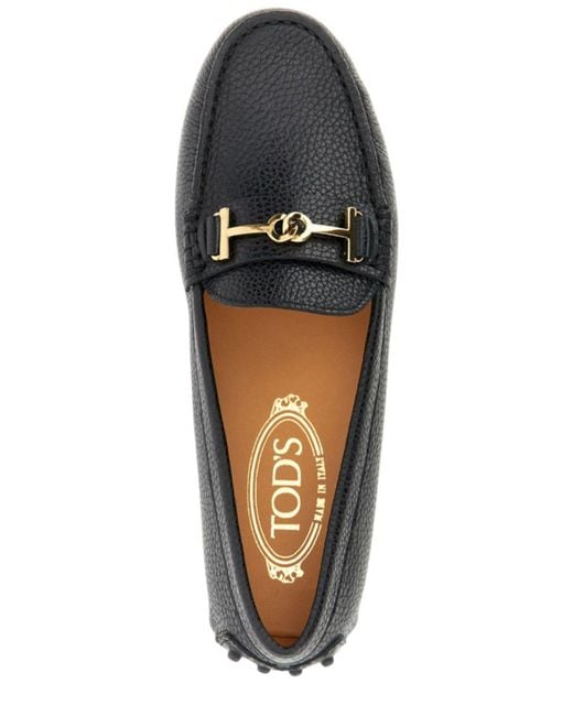 Tod's Black Logo Plaque Round Toe Loafers
