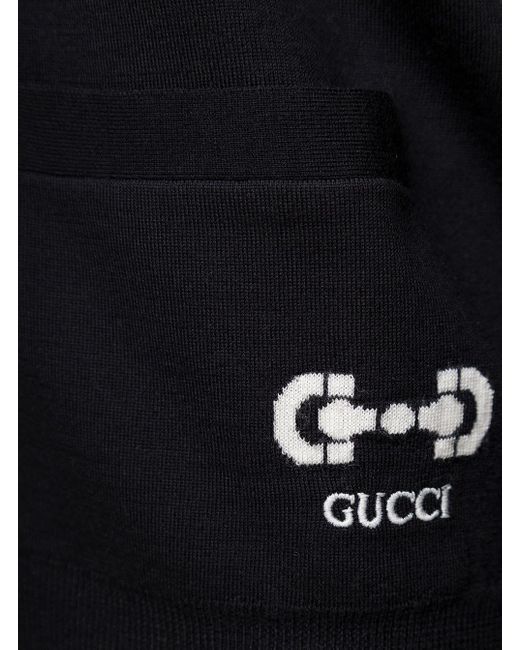Gucci Black Gg Intarsia Knit Cardigan