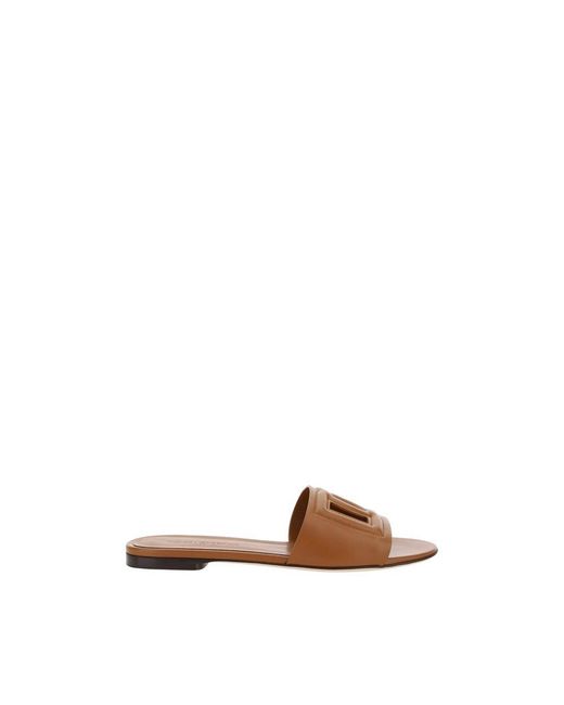Dolce & Gabbana Brown Calf Leather Bos Taurus Flat Sandals