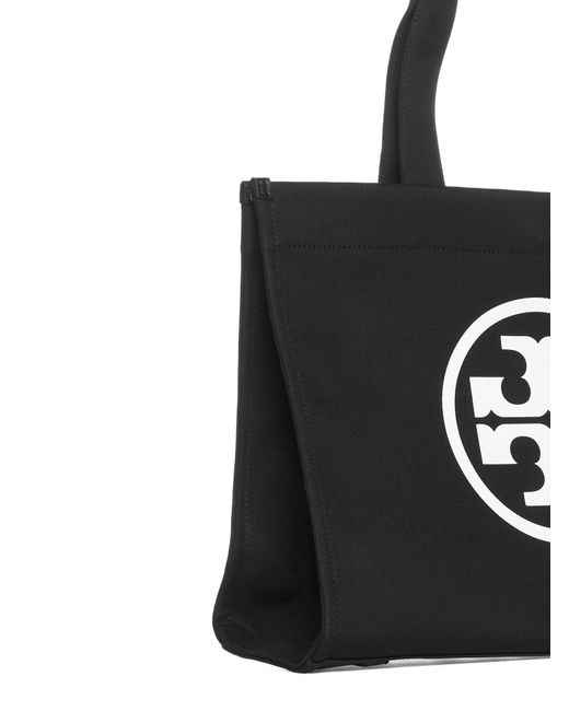 Tory Burch Black Large Ella Cotton Tote Bag With Logo Print
