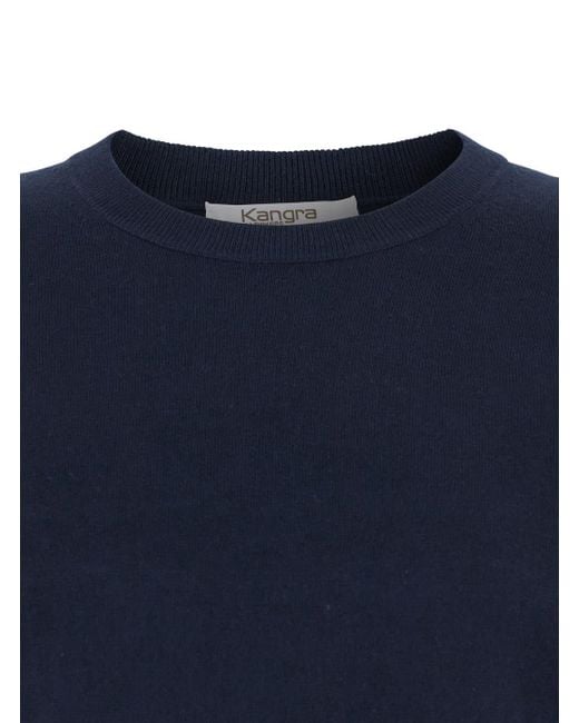 Kangra Blue Crewneck Sweater With Ribbed Trims for men