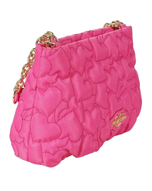 Love Moschino Pink Heart Embroidered Logo Embossed Shoulder Bag