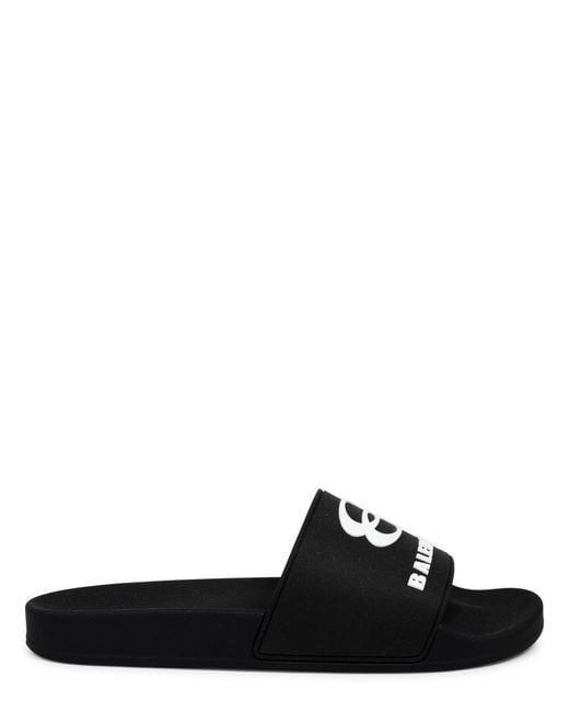 Balenciaga Black Slip-On Sandals With Logo Polyurethane for men