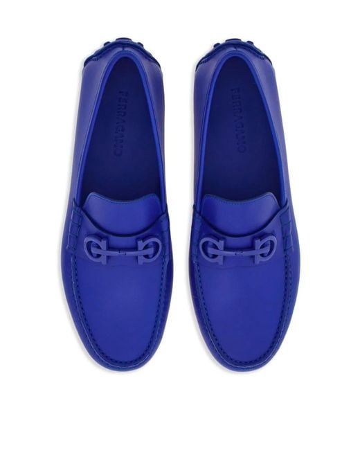 Ferragamo Blue Grazioso Gancini Logo Loafers for men