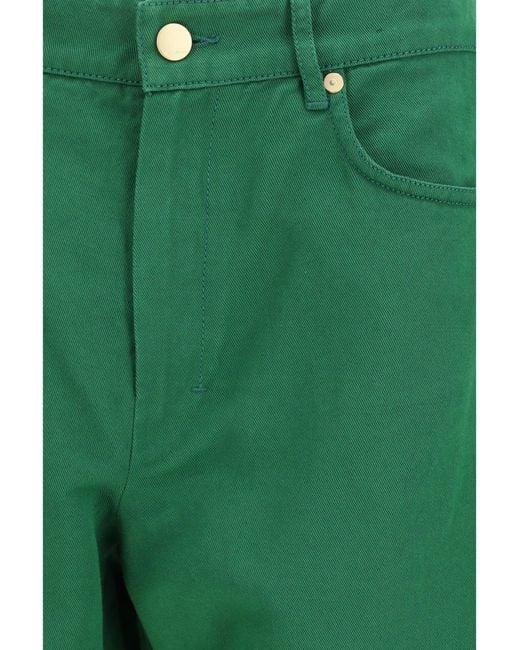 Max Mara Green Cotton And Linen Pants Cotton