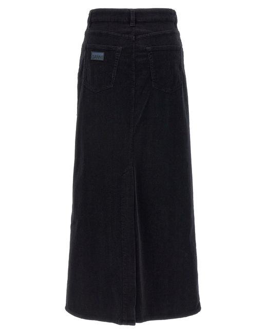 Ganni Black Long Velvet Ribbed Skirt