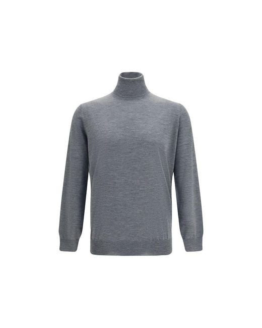 Brunello Cucinelli Blue Gray Wool Oves Aries Turtleneck for men