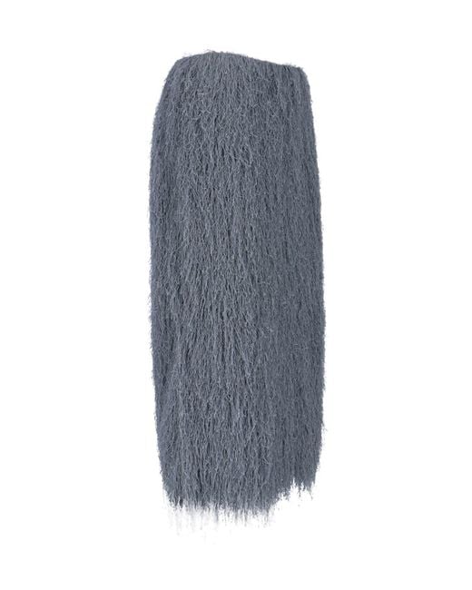 Dries Van Noten Blue Fringed Midi Skirt