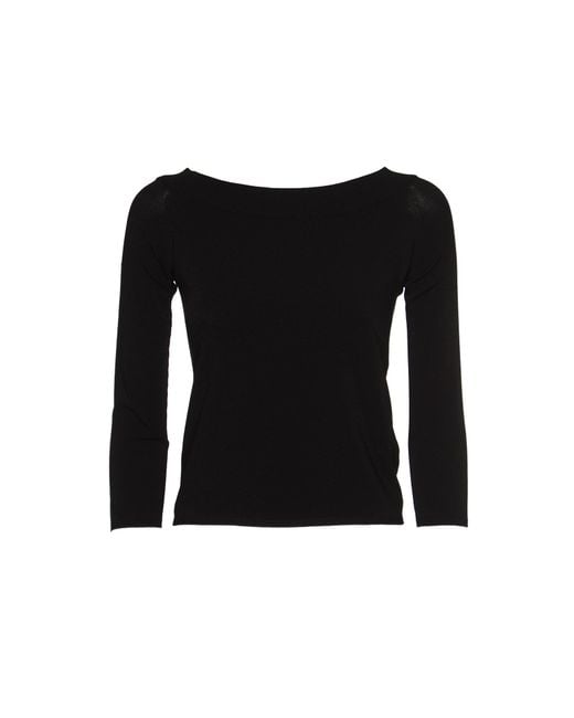 Roberto Collina Black Wide Neck Long-Sleeved Plain Sweater
