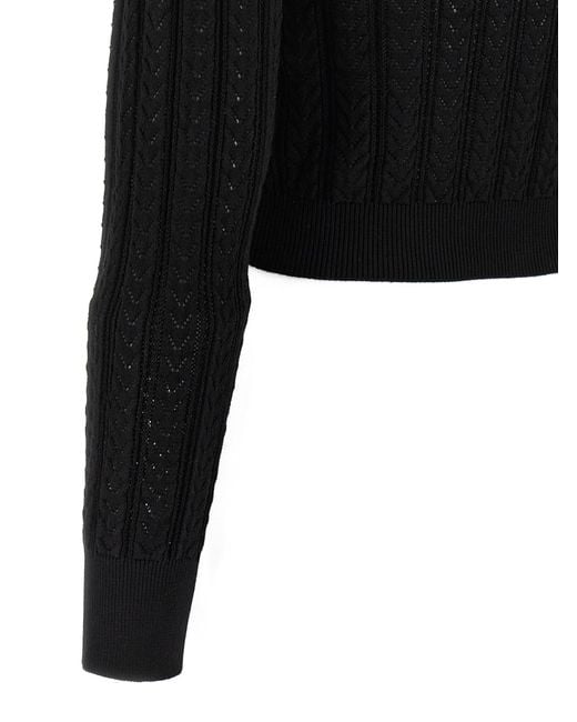 Alessandra Rich Black V-Neck Openwork Knit Cardigan