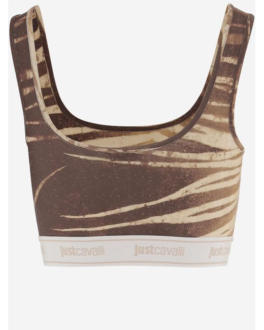 Just Cavalli Natural Short Stretch Jersey Top Polyester Tops