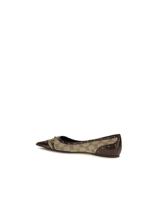 Gucci Black Beige Polyester Ballet Flats