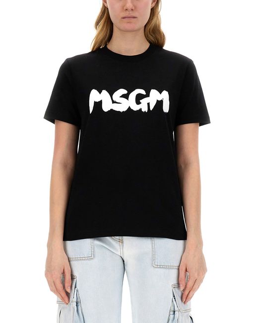 MSGM Black T-Shirt With Logo