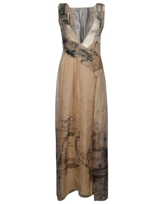 Alberta Ferretti Natural Draped Sleeveless Dress