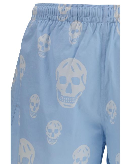 McQueen Blue Skull-Print Swim Shorts Polyamide Swimwear for men