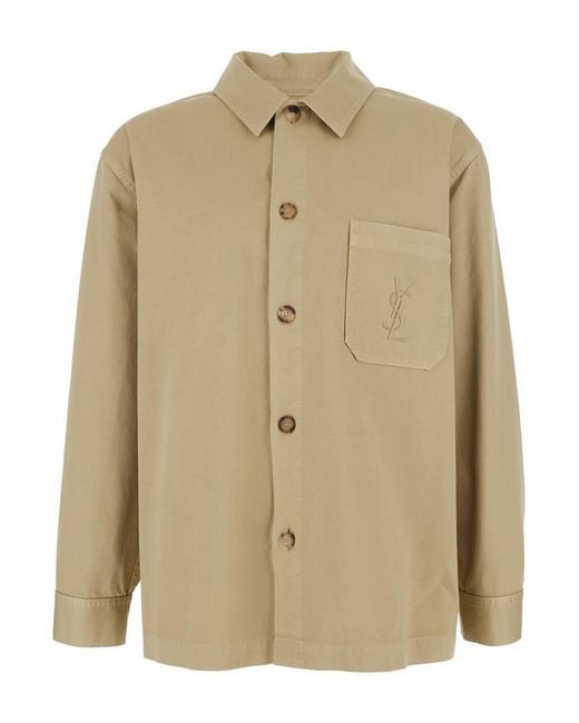 Saint Laurent Natural Shirt With Cassandre Embroidery, Cotton for men