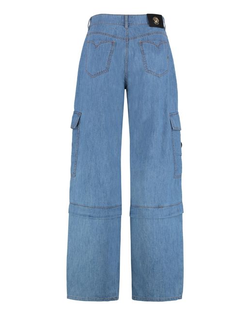 Versace Jeans Couture Blue Cotton Cargo Wide‑Leg Trousers Wide-Leg