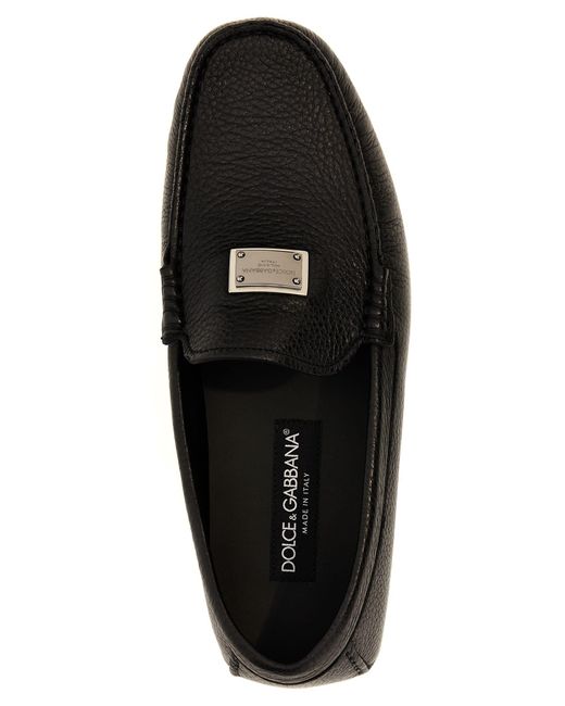 Dolce & Gabbana Black Logo Leather Loafers for men