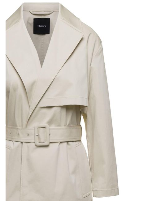 Theory White Double- Breasted Trench Coat