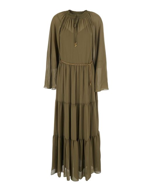 MICHAEL Michael Kors Green Long Dress With Bow And Chain, Polyester