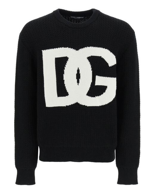 Dolce & Gabbana Black Crewneck Pullover With Jacquard Logo for men