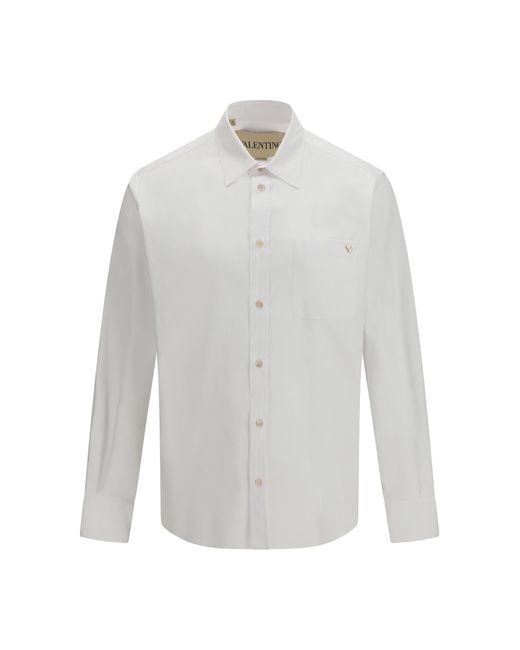 Valentino White Light Cotton Oxford Shirt With Vgold for men