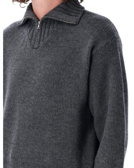 AURALEE Wool Soft Cord Knit Half Zip Sweater in Grey for Men