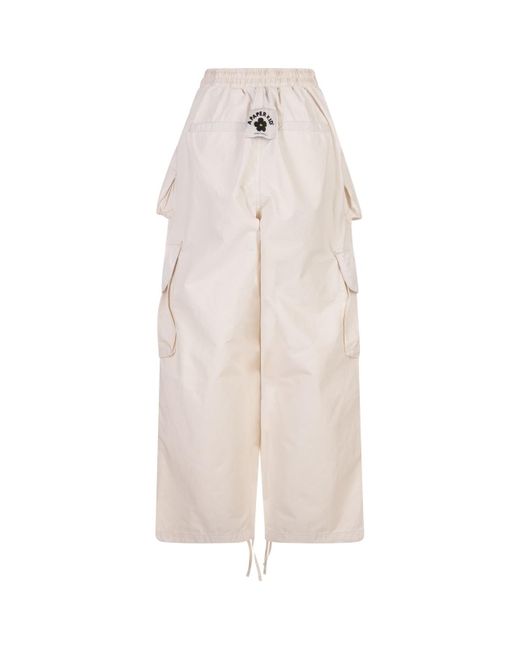 A PAPER KID White Cargo Trousers With Logo