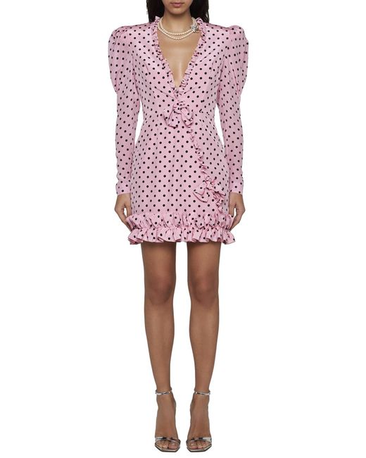 Alessandra Rich Pink Polka Dot Print Silk Mini Dress