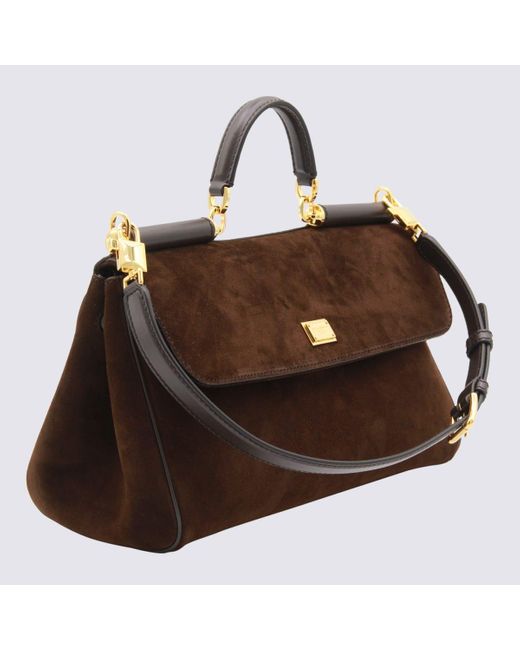 Dolce & Gabbana Brown Leather My Sicily Top Handle Bag