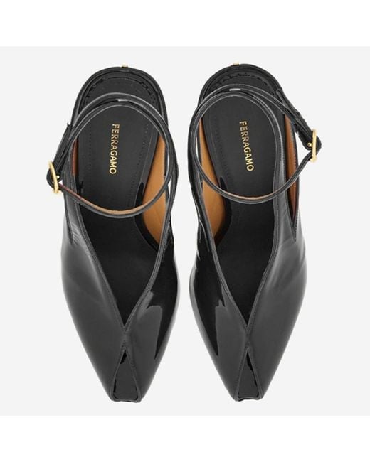 Ferragamo Black Leather Wedges