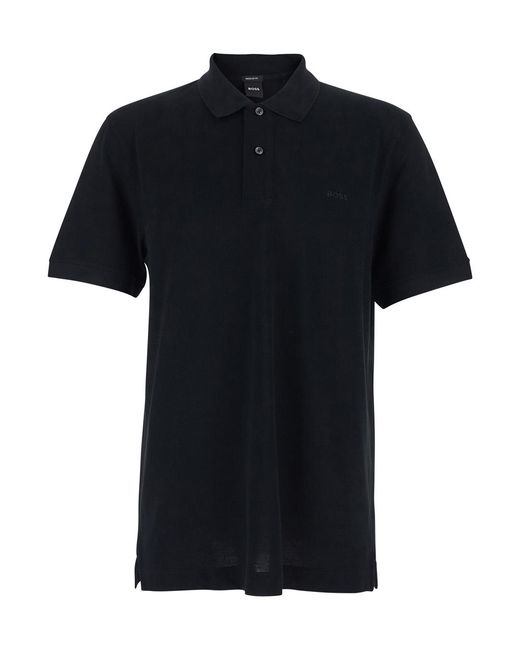 Boss Black Cotton Polo With Tone-On-Tone Logo For Tshirts And Shirts for men