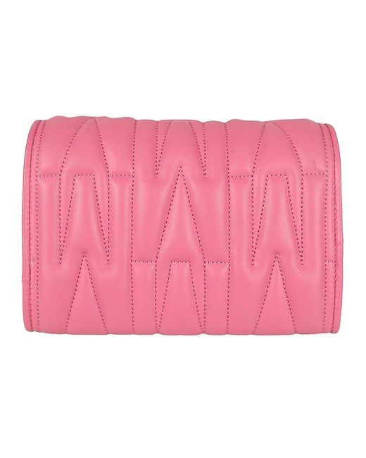Moschino Pink M Plaque Quilted Flap Chain Shoulder Bag