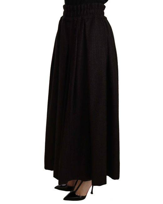 Dolce & Gabbana Black Elegant High Waist Maxi A-Line Wool Skirt