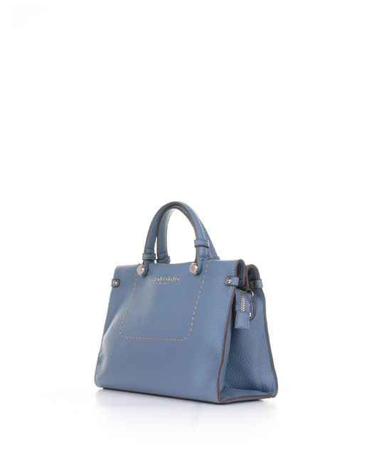 Ermanno Scervino Blue Petra Small Light Leather Handmade Tote Bag