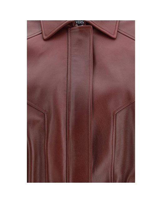 Versace Red Bordeaux Calf Leather Bos Taurus Leather Jacket