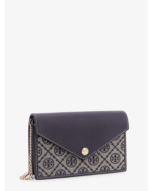 Tory Burch Blue Borsa T-Monogram Envelope Chain Wallet