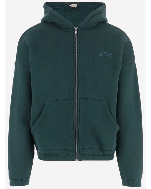 Autry Green Cotton Zip-Up Hoodie Sweatshirts for men