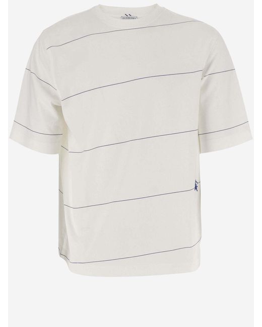 Burberry White Cotton T-shirt With Striped Pattern for men