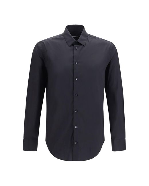 Giorgio Armani Blue Shirt Slim Fit Stretch Cotton Poplin Cotton; Polyamide; Elastane for men