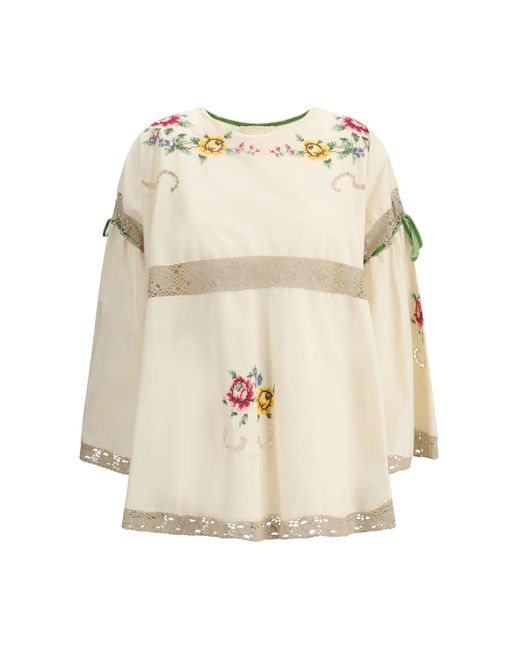 Ella Natural Blouse With Floral Details