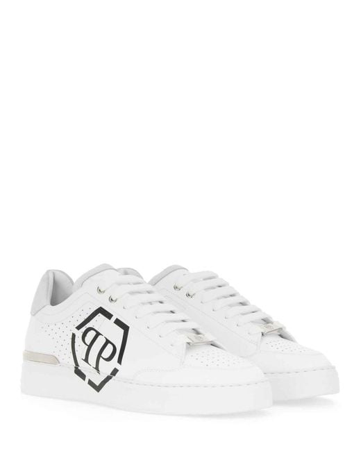 Philipp Plein White Sneaker With Logo Cow Leather Trainers for men