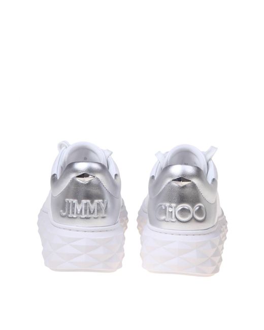Jimmy Choo White Diamond Maxi Brand-embossed Leather Low-top Trainers
